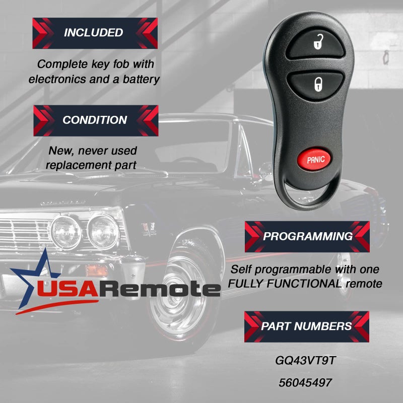 USARemote Car Key Fob Keyless Entry Remote fits Dodge 1999-2002 Ram / 1999-2000 Dakota / 1999-2000 Durango (GQ43VT9T, 56045497) - Image 3